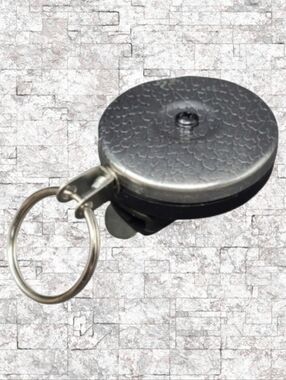 NEW- KEY-BAK ORIGINAL CHROME AND BLACK RETRACTABLE KEY HOLDER - U.S.A.